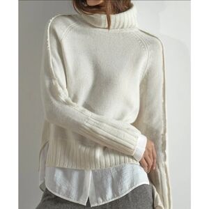 Brochu Walker Jolie Fringe Layered Looker Turtleneck Sweater Cashmere Wool